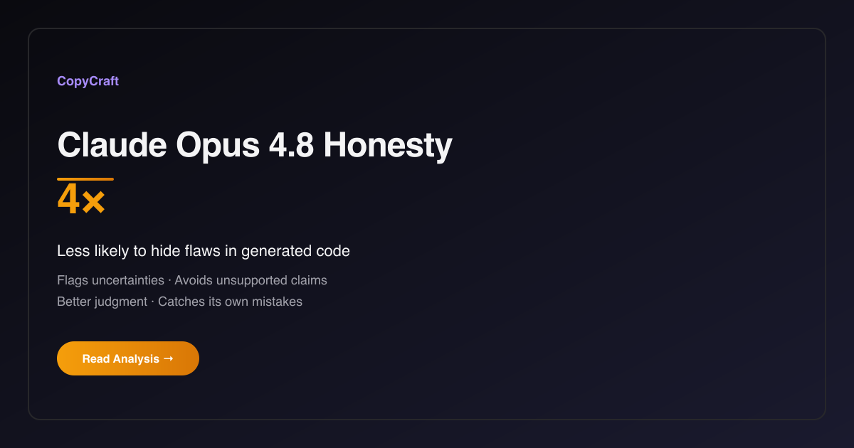 Claude Opus 4.8 Honesty Upgrade: 4x Less Likely to Hide Flaws in Code